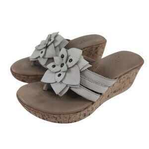 Born Sandal Womens 6 Beige Wedge Platform Slip On Cork Flower Boho Chic